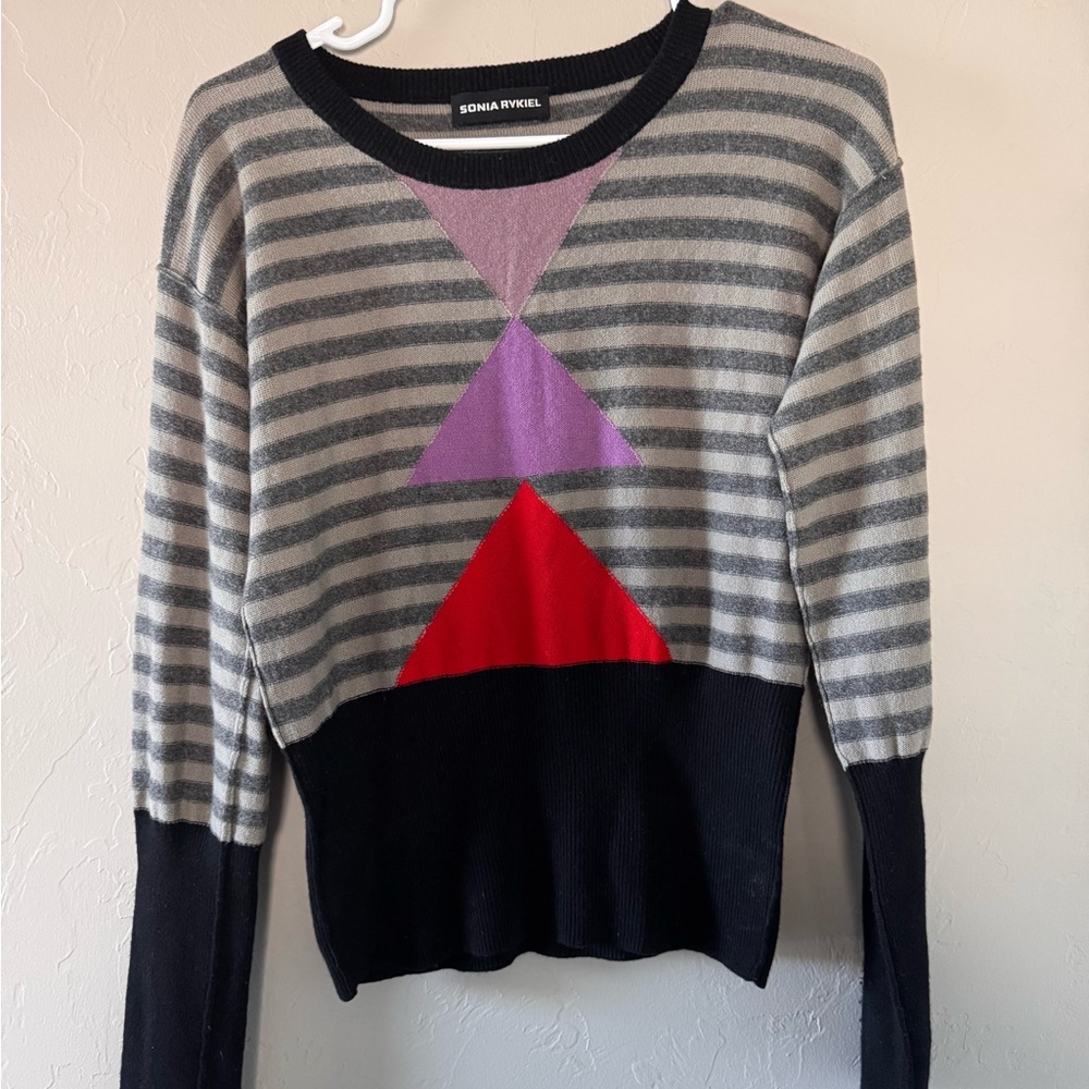 Sonia Rykiel 100% Cashmere Striped Geometric Sweater
